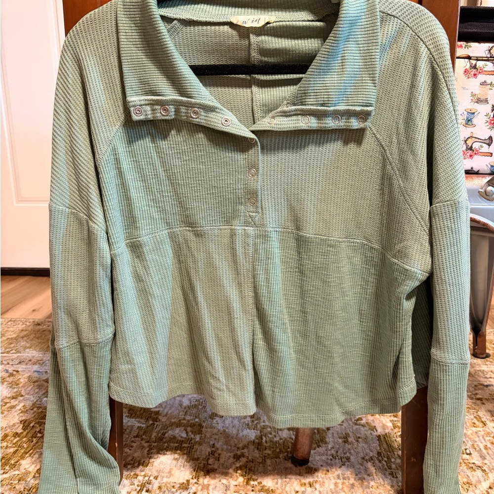 Casual Green Long Sleeve Top